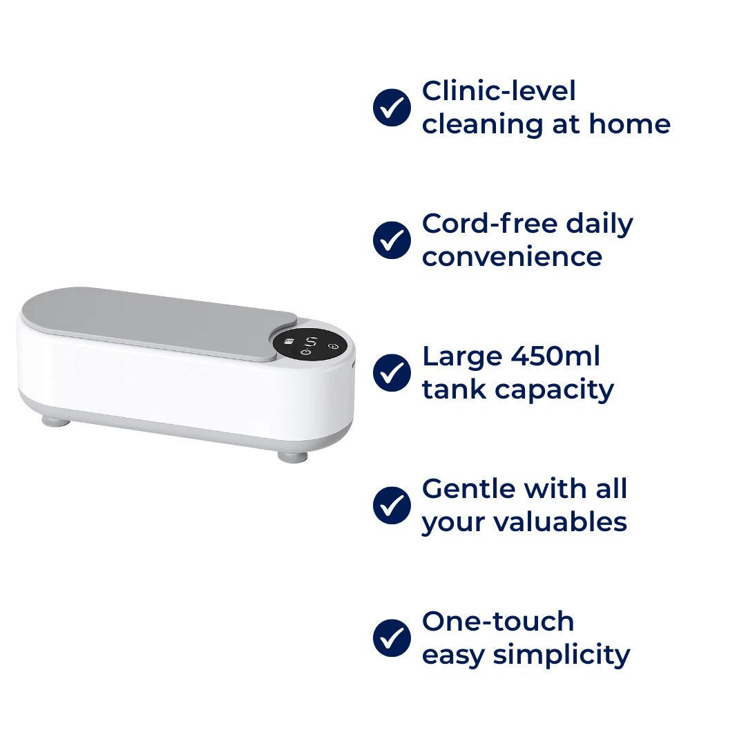 PureWave | Ultrasonic Cleaner – USB Rechargeable – 450 ML Tank – Deep Clean Removes Dirt Safely – For Glasses Jewellery Dentures at Home