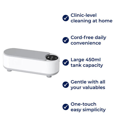 PureWave | Ultrasonic Cleaner – USB Rechargeable – 450 ML Tank – Deep Clean Removes Dirt Safely – For Glasses Jewellery Dentures at Home