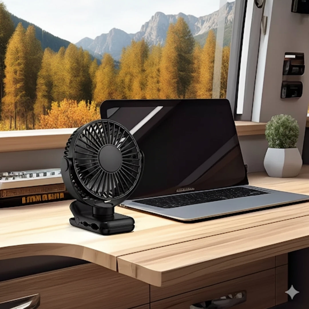 Clipbreeze | Clip-on USB Desk Fan Clamp Air Circulator – Long-Battery Cooling – Flame-Retardant Clamp – Quiet Nursery or Home-Office Use