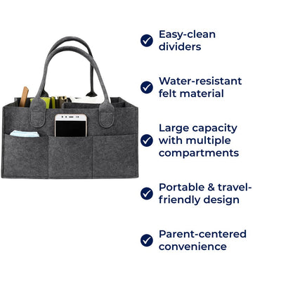 NappyNest | Nappy Organiser Caddy – Easy‑Clean Dividers – Water‑Resistant Felt – Large Capacity – Portable Storage for Parents