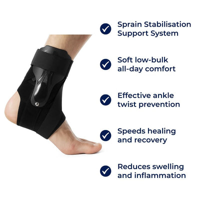 SteadyStep | Ankle Support Brace – Sprain Stabilisation – Soft Low-Bulk Support – Prevents Twisting – Speeds Recovery – Reduces Swelling