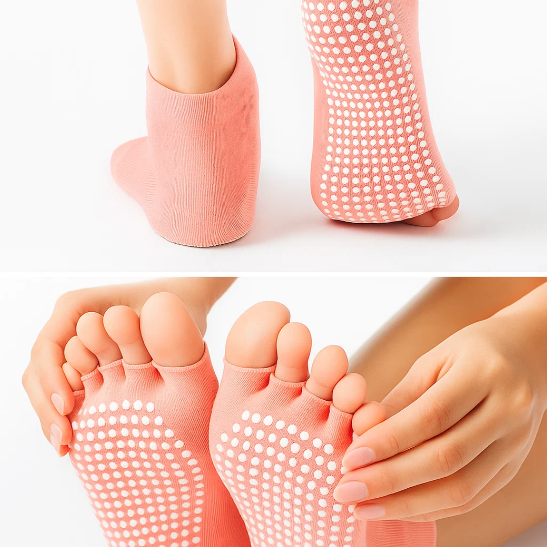 FlowGrip | Non-Slip Yoga Grip Socks – Open-Toe & Breathable – Rubberised Sole for Women – Stability Balance Comfort in Yoga & Pilates