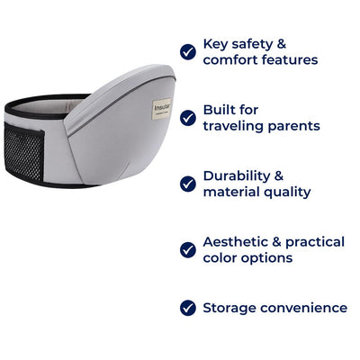 SureCarry | Ergonomic Hip‑Seat Carrier – Even Weight Distribution – Tear‑Resistant Nylon – Hands‑Free Support for Travelling Parents
