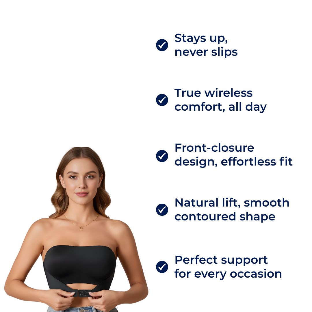 LiftEase | Strapless Wireless Support Bra – Front-Closure Easy Fit – Wire-Free Breathable Design – Stay-Up Lift, Comfort & Confidence All-Day