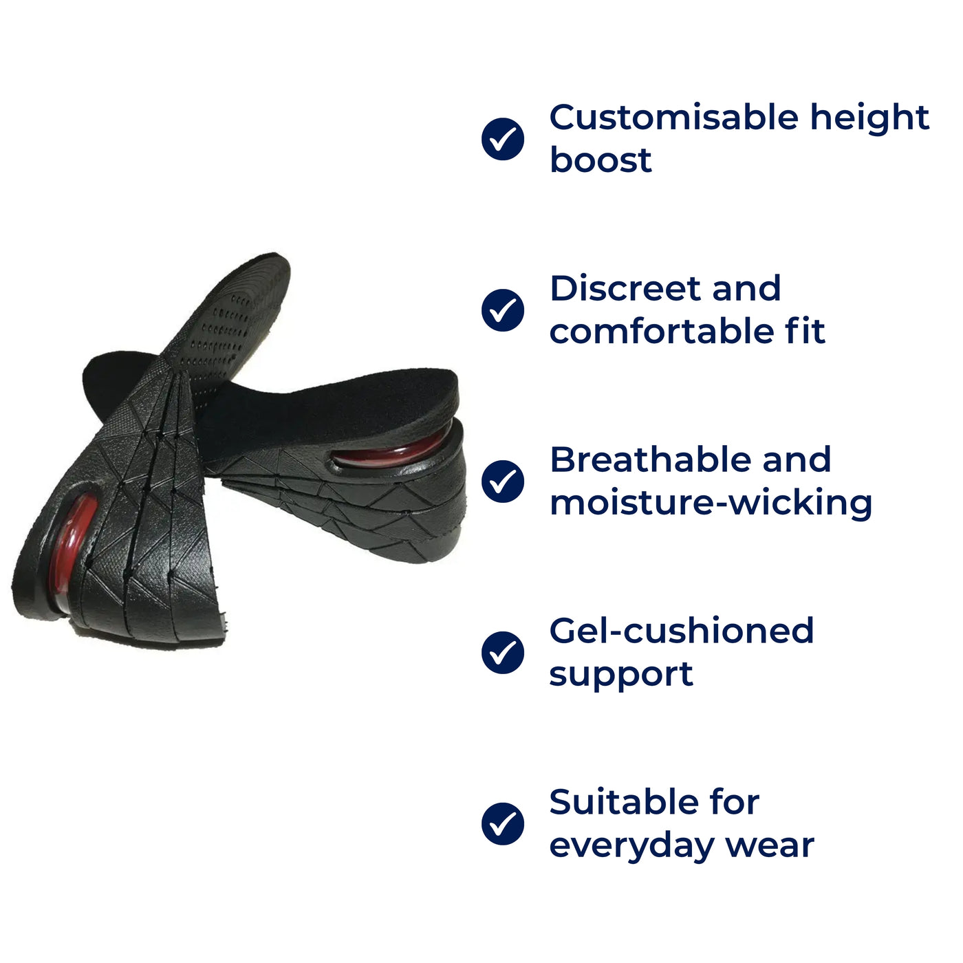 Heelsure | Heel Lift Insoles – Adjustable Height Boost – Breathable Cushioned Gel – Discreet Comfort for Work, Sport or Daily Wear