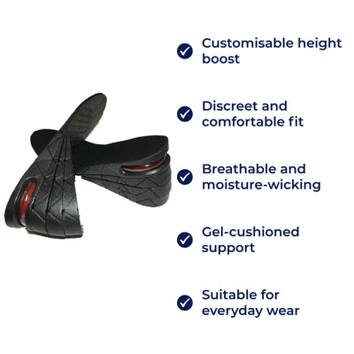Heelsure | Heel Lift Insoles – Adjustable Height Boost – Breathable Cushioned Gel – Discreet Comfort for Work, Sport or Daily Wear