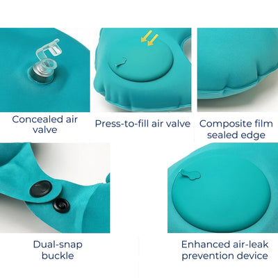 TravelThrive | Inflatable Travel Neck Pillow – Adjustable Firmness – Soft Velvet Cover – Neck Pain Relief – Compact for All Journeys