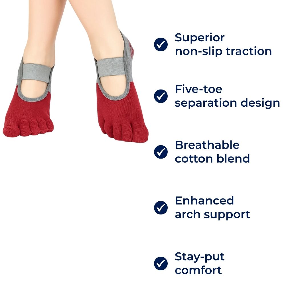 GripAlign | Pilates Five-Toe Grip Socks – Non-Slip Balance & Hygiene – Rubberised Dot Traction – Women’s Studio Confidence & Comfort