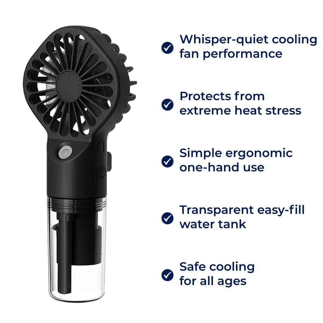 CoolMist | Misting Handheld Fan – Portable Cooling Mist Spray – Transparent Tank – USB Rechargeable – Beat Heat & Stay Cool Outdoors