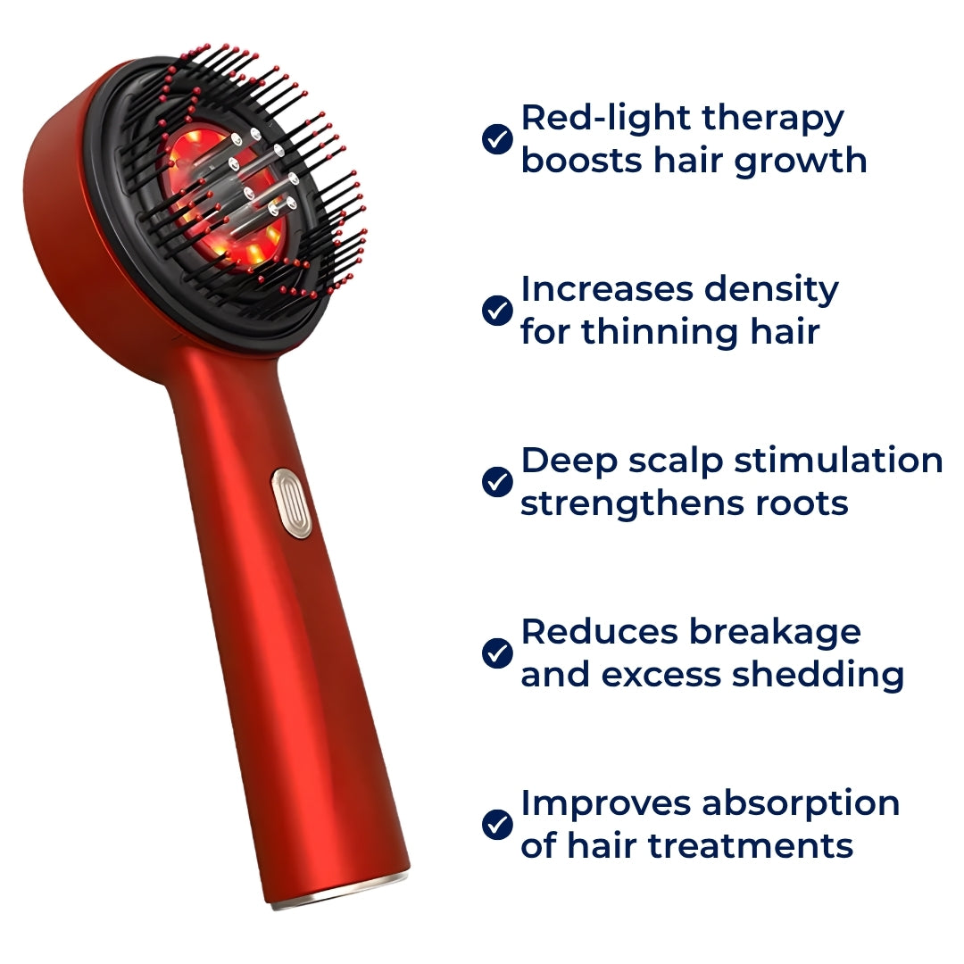 RootRevive | Hair Growth Scalp Massage Brush – Red-Light Therapy – Rechargeable Hand-Held – Boosts Density for Thinning Hair – ThickerGrowth