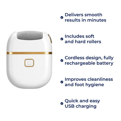 SoleSmooth | Electric Foot File – Callus Remover – Rechargeable Cordless – Heals Cracked Heels – Restores Soft, Smooth Feet at Home