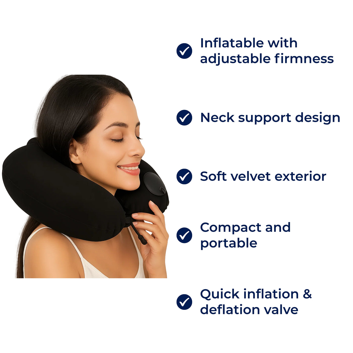 TravelThrive | Inflatable Travel Neck Pillow – Adjustable Firmness – Soft Velvet Cover – Neck Pain Relief – Compact for All Journeys