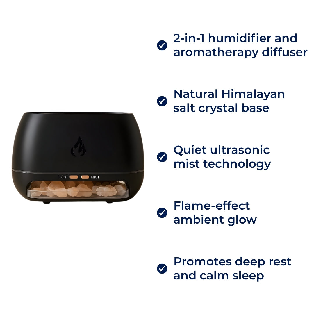 SaltAura | Humidifier Diffuser – Relieves Dry Air and Aids Sleep – Himalayan Salt Crystal, Quiet Mist and Calming Home Air Wellness