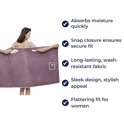 SnugDry | Quick Dry Wearable Bath Towel – Highly Absorbent Fleece – Snap Button Fit – Soft Lightweight Comfort for Shower Gym & Travel