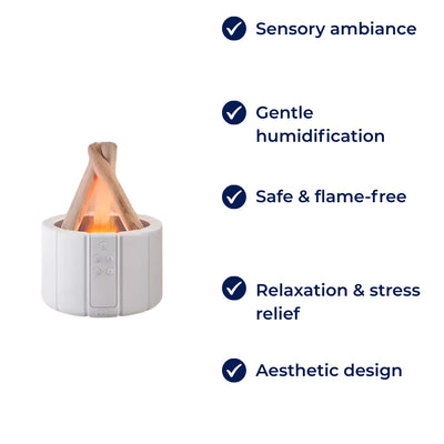 AuraFlame | Decorative Flame Diffuser – Quiet Ultrasonic Humidifier – LED Light – Aromatherapy for Sleep & Stress Relief