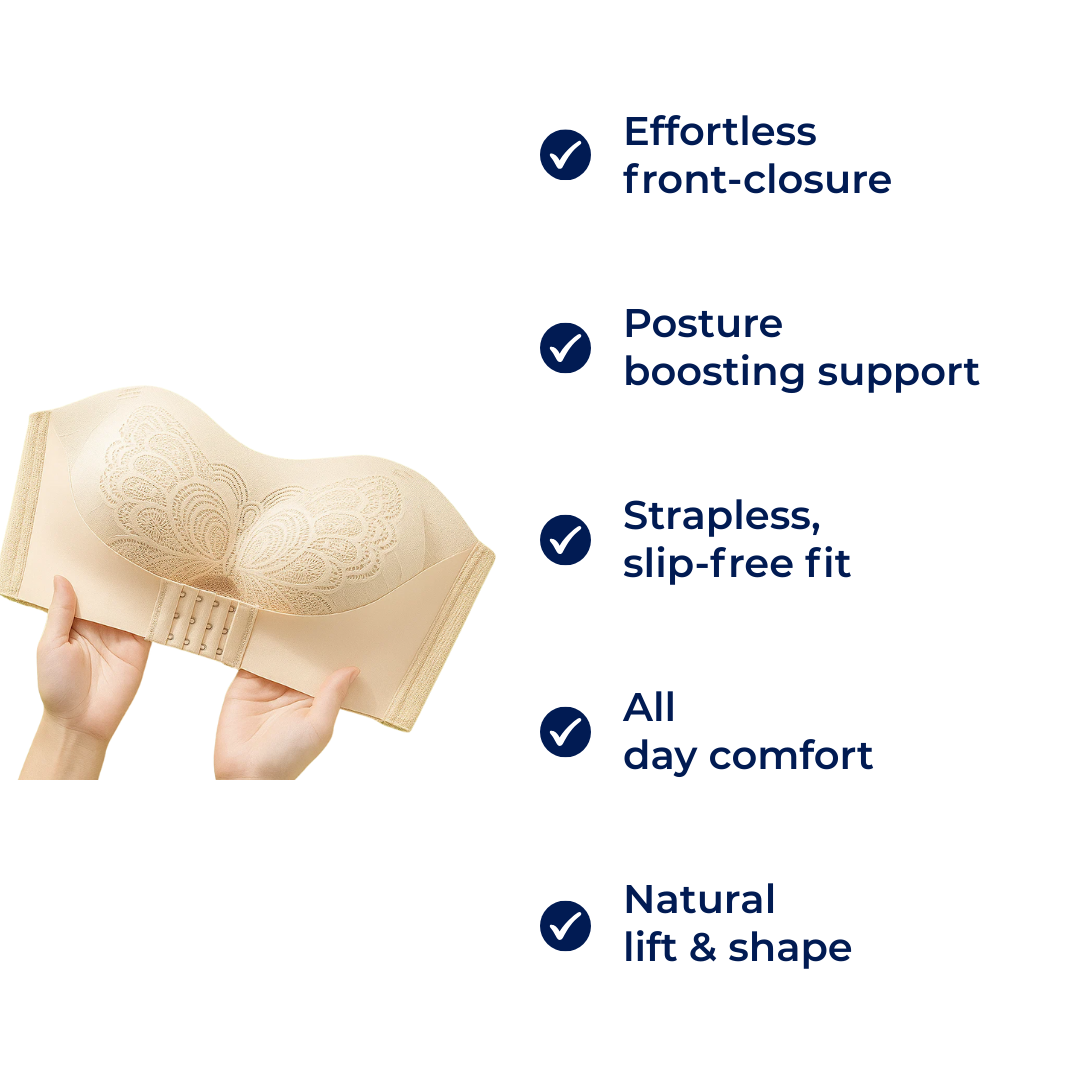 PostureEase | Strapless Posture Bra – Front-Closure Convenience – Light Soft Fabric – Comfortable Support – Improves Posture Under Outfits