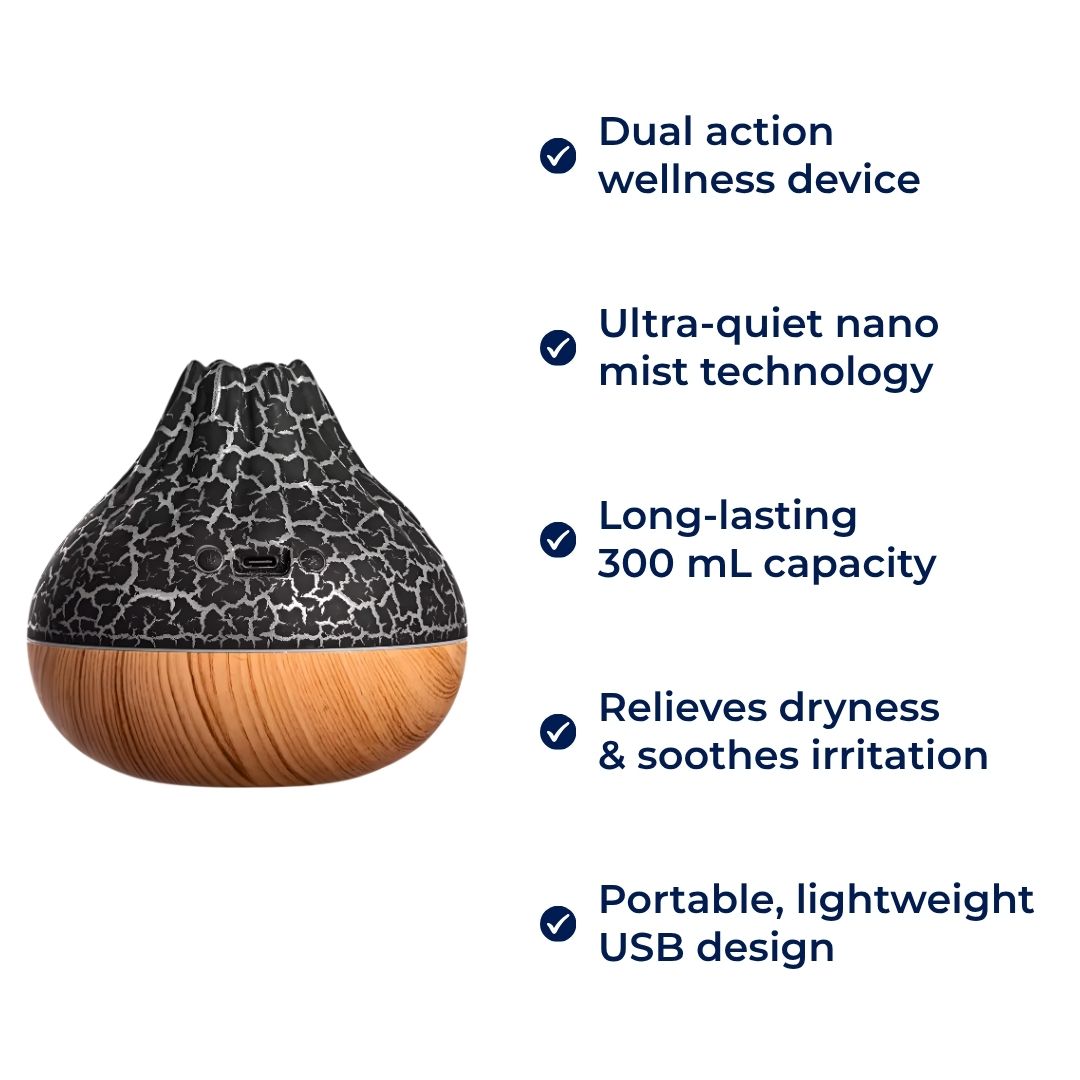 CalmMist | Humidifier and Essential Oil Diffuser – Quiet Ultra-Fine Mist – 300 ml Water Tank – Relieves Dry Skin – Enhances Sleep Quality