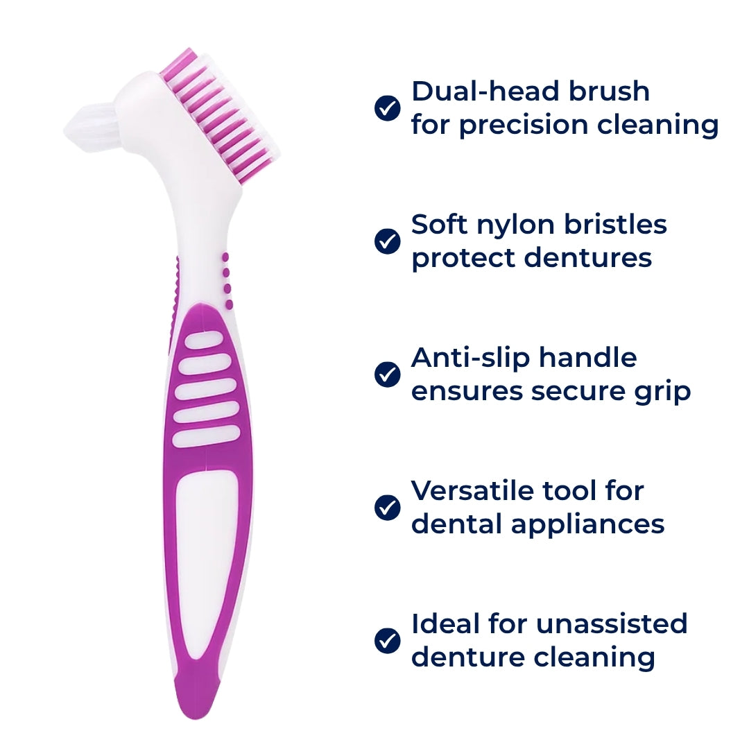 DentureEase | Denture Cleaning Brush – Soft Bristle Dual-Head – Anti-Slip Handle – Scratch-Free Cleaning – Fresh Breath for Seniors