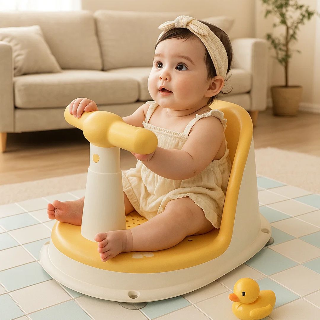 AquaSure | Non‑Slip Baby Bath Seat – Stainless Suction Cups – Premium Soft Cushion – Hands‑Free Parent Use