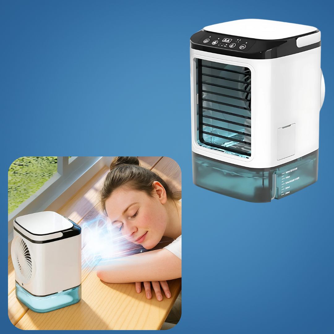 CoolEase | Portable Air Cooler – Quiet 12W Cooling Fan – 900ml Tank – Energy Saving – Bedroom Desk Use – Fast Cooling – Sleep Comfort