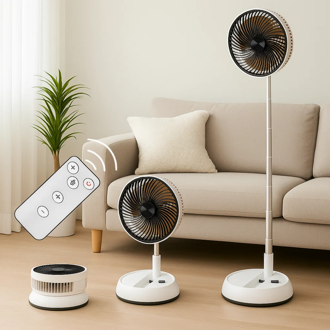 BreezeFold | Folding Oscillating Fan – Quiet Portable Cooling – Lightweight Foldable Design – Remote-Control Home & Outdoor Use