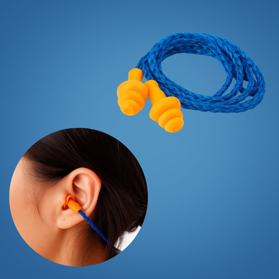 QuietCord | 10pcs Corded Silicone Earplugs – Noise Reduction – Soft Reusable Silicone – Hearing Protection At Work Sleep Study And Travel