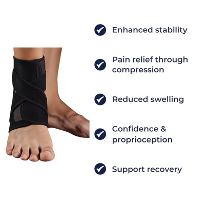 RevoBrace | Ankle Support Sleeve – Stabilising Compression – Breathable Adjustable Straps – Running Gym & Sports Protection