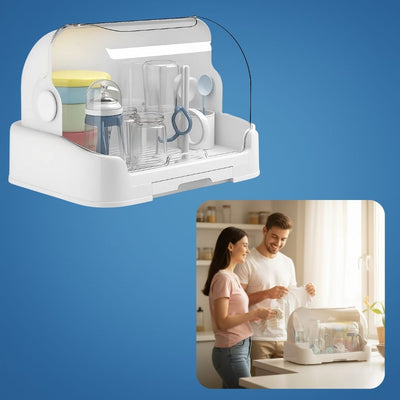 DryaCare | Baby Bottle Drying Rack – High Capacity Holds Many Bottles – Dust-Cover Lid – Hygienic Fast Drying Keeps Bottles Germ-Free