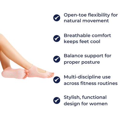 FlowGrip | Non-Slip Yoga Grip Socks – Open-Toe & Breathable – Rubberised Sole for Women – Stability Balance Comfort in Yoga & Pilates