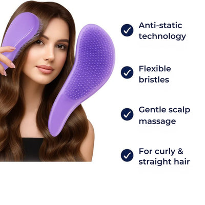 SilkGlide | Detangling Brush – Pain-Free Knot Removal – Anti-Static Flexible Bristles – Gentle Scalp Massage – For Curly & Straight Hair