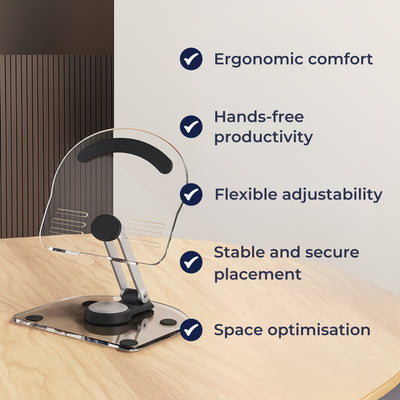 StandEase | Tablet Stand For Desk – Ergonomic Adjustable Angles – Acrylic Foldable Non-slip – Home Office & Study