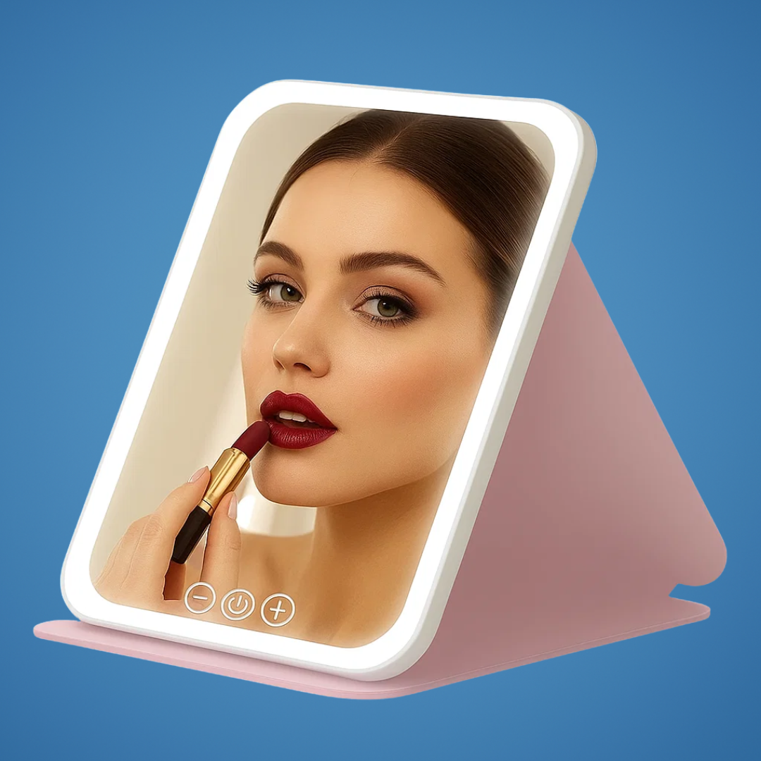 GlowMirror | LED Makeup Mirror – Adjustable 3-Colour Lighting – Rechargeable Portable Design – Perfect for Travellers & Beauty Fans