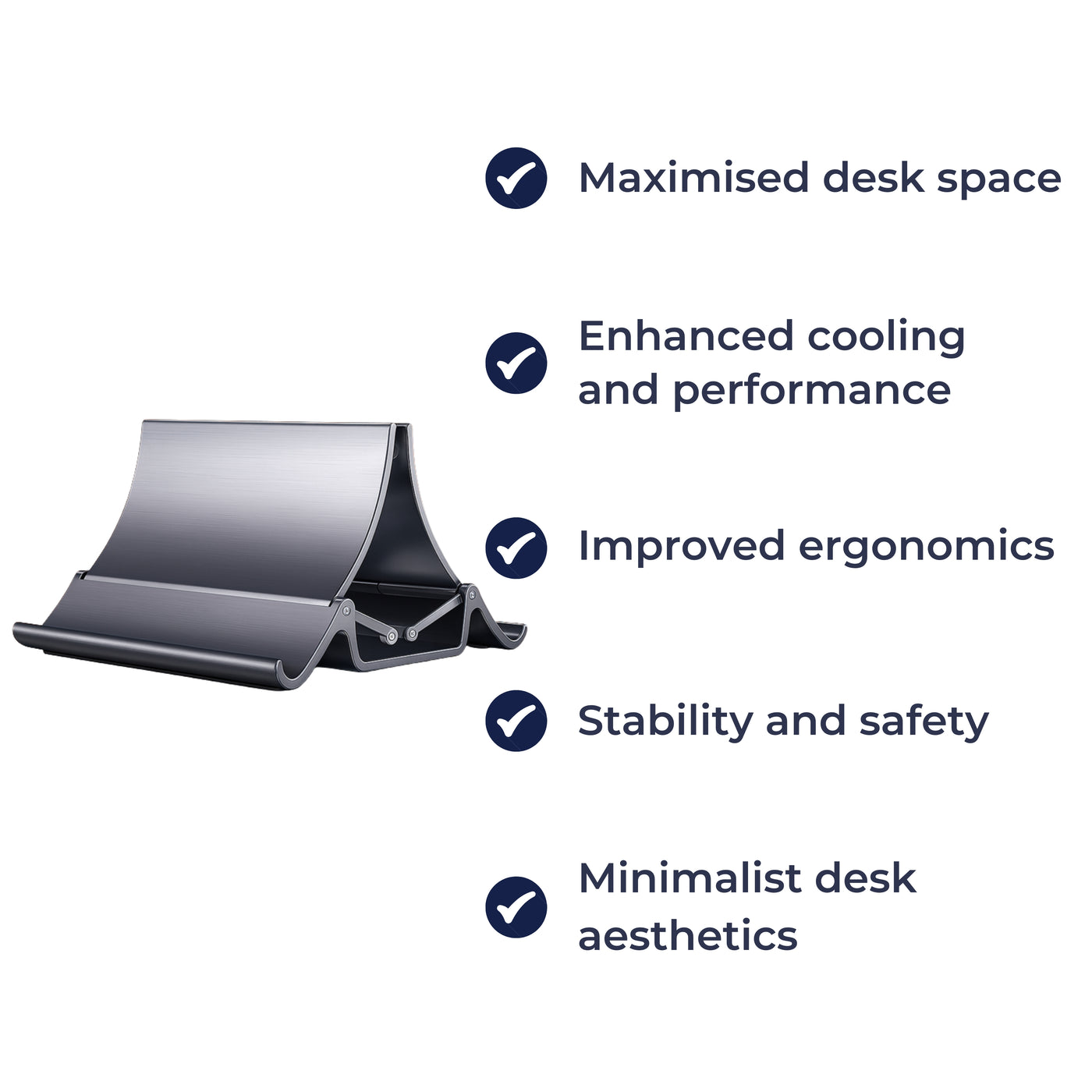 Deskform | Vertical Laptop Stand – Adjustable Aluminium Design – Space-Saving Cooling Holder for Workstations