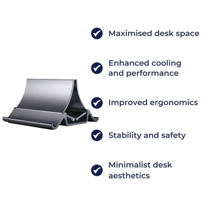 Deskform | Vertical Laptop Stand – Adjustable Aluminium Design – Space-Saving Cooling Holder for Workstations