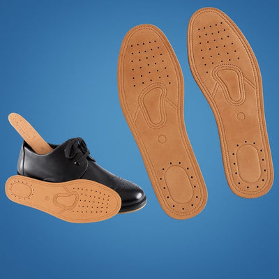 StrideGuard | Shock Absorbing Leather Insoles – Foot & Heel Pain Relief – Genuine Leather Arch Support – All-Day Standing & Walking