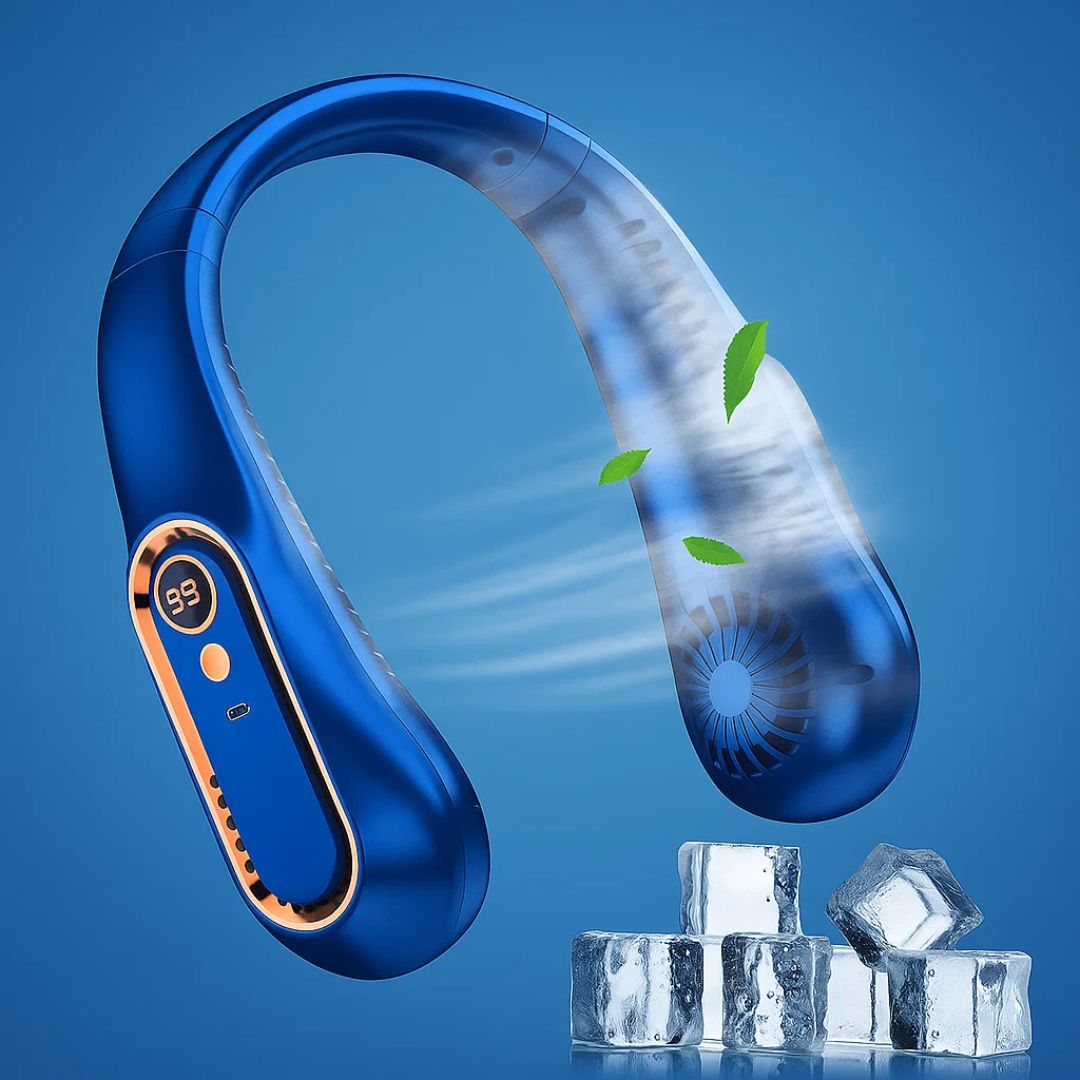 CoolEase | Portable Neck Fan – Hands‑Free Bladeless Cooling – Five‑Speed USB‑C – Travel Office Commuters