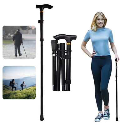 StrideAid Folding Telescopic Walking Stick | Adjustable Cane - Ergonomic Handle - Non-Slip Tip for Mobility Support