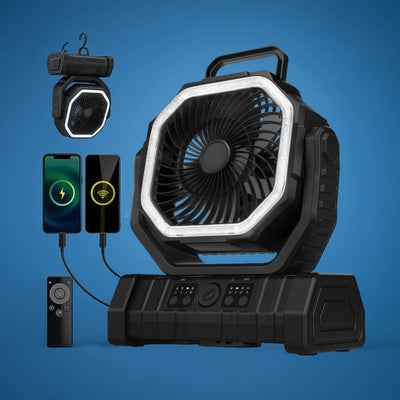 AirLumin | Portable Hangable Air Cooler – Extra Long Battery & Remote Control – LED Light & 20000 mAh Capacity – Camping & Patio Use