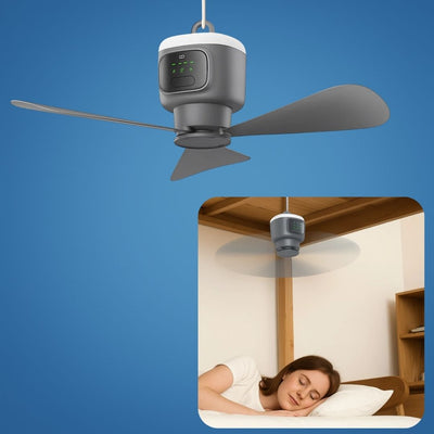 AirGlide | Portable Remote-Control Ceiling Fan with Light – Battery-Powered 30h – Quiet Cooling Comfort – Ideal for Home Camping Travel