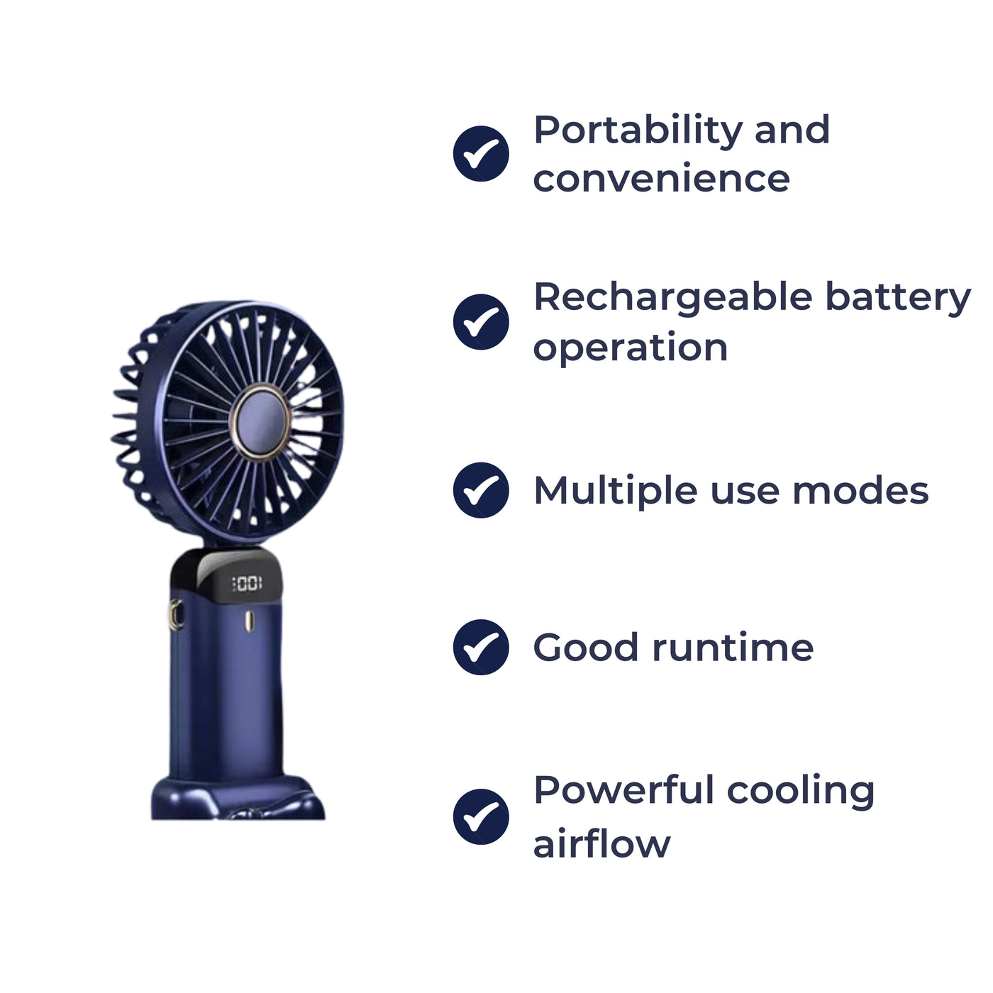 AeroChill | Mini Handheld Fan – Long-Life Battery – Quiet 5-Speed Airflow – Ideal for Travel & Desk Use