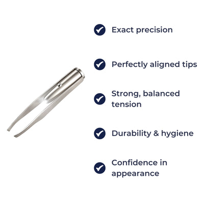 BrowSure | Eyebrow Tweezers – Rust-Resistant Stainless Steel – LED Light Precision Grip – Long-Lasting At-Home Grooming