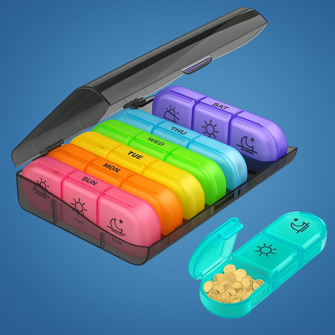 MediTrack | Weekly Pill Organizer – Improves Medication Adherence - Easy‑Open Large Compartments – BPA‑Free Durable – Travel & Seniors
