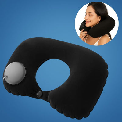 TravelThrive | Inflatable Travel Neck Pillow – Adjustable Firmness – Soft Velvet Cover – Neck Pain Relief – Compact for All Journeys