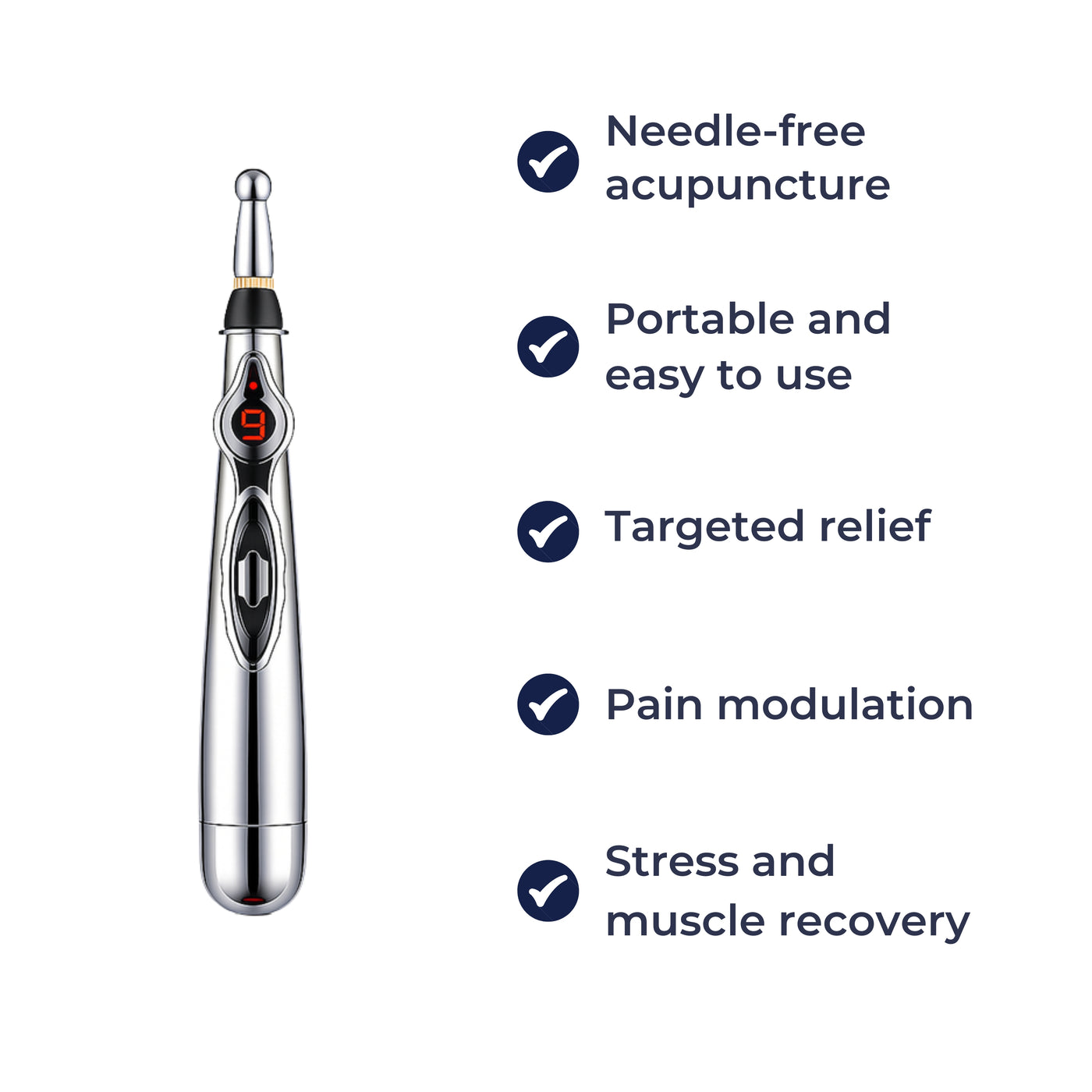 PulseCare | Pain Relief Acupuncture Pen – Drug-free Massage Therapy – Multi-head Design – Stress and Muscle Recovery
