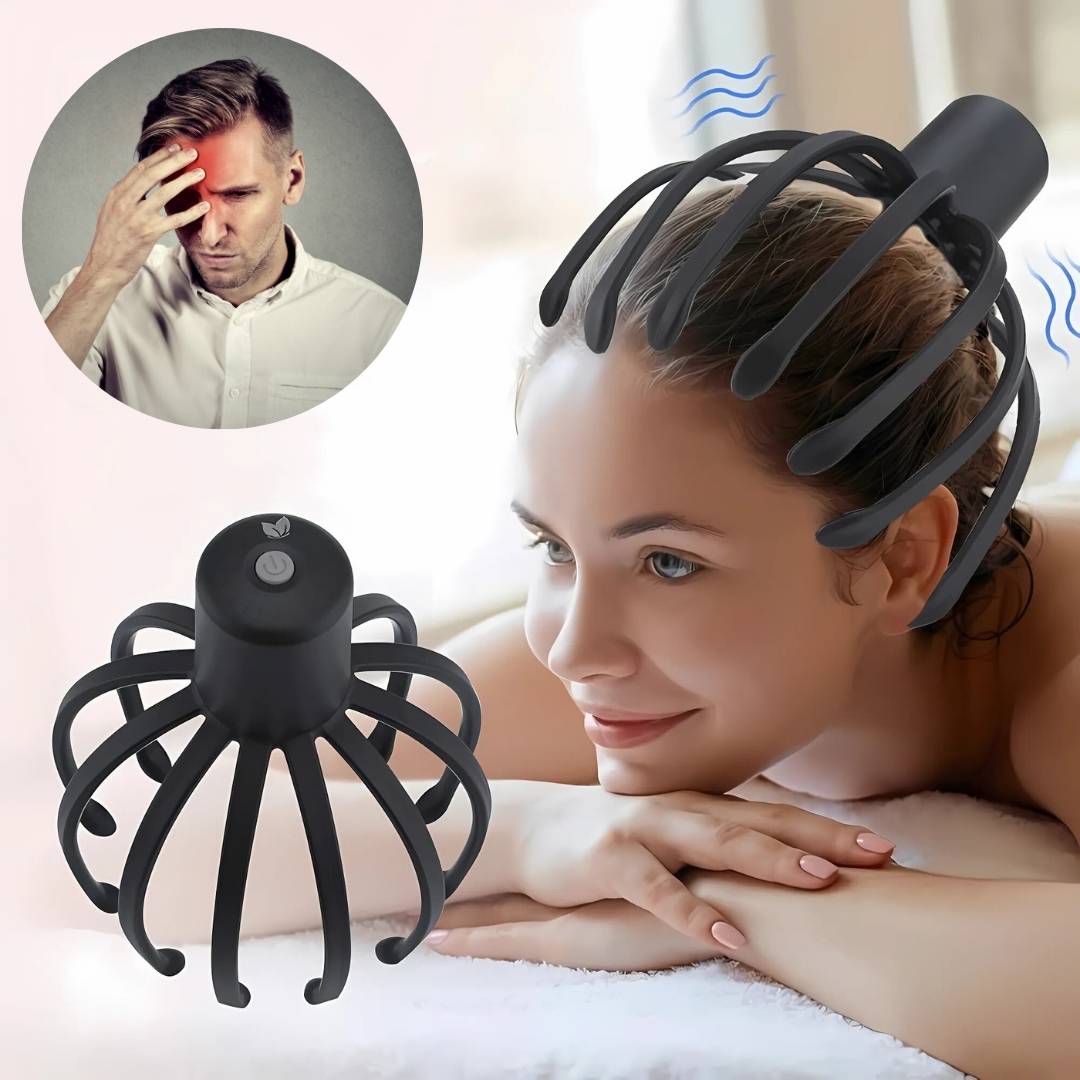 CalmFlow Smart Electric Octopus Head Massager | Scalp Massage - Stress Relief - Improved Sleep - Multi-Directional Vibration Head Massager