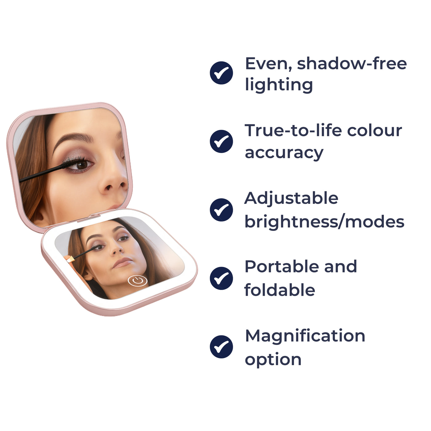 GlowFold | Light Up Makeup Mirror – Adjustable LED Brightness – Compact Folding Double-Sided – Travel & Home Use