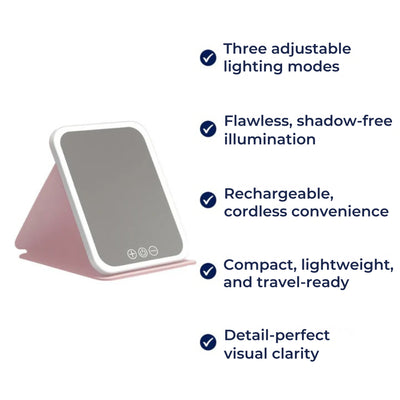 GlowMirror | LED Makeup Mirror – Adjustable 3-Colour Lighting – Rechargeable Portable Design – Perfect for Travellers & Beauty Fans