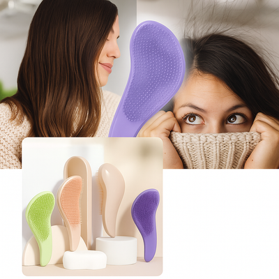 SilkGlide | Detangling Brush – Pain-Free Knot Removal – Anti-Static Flexible Bristles – Gentle Scalp Massage – For Curly & Straight Hair