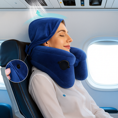 TravelHaven | Hooded Travel Pillow – Light-Blocking Hood – Soft Plush Cover – Ergonomic Neck Support – Portable Comfort For Long Journeys