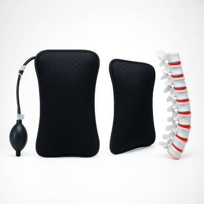 BackEase | Inflatable Lumbar Support Pillow – Spine Alignment – Adjustable Firmness – Back Pain Relief – Office Travel Car Seat Support